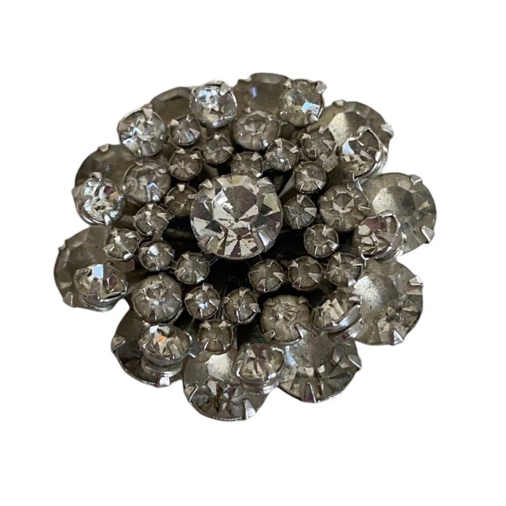1970 Starburst Vintage Czech Women's Costume Pin Brooch Rhinestone Crystal 1.5"